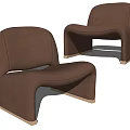Modern Brown Upholstered Accent Chairs With Curved Design And Wooden Legs