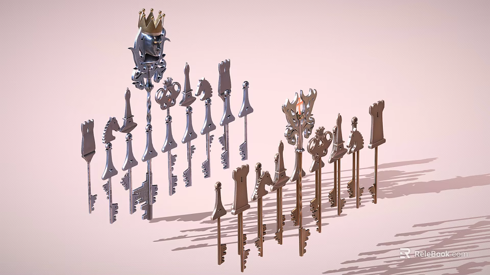 Exquisite Jewelled Keys And Crown Design Various Styles Decorative Jewelry 3d model 