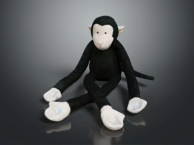 Plush Monkey Doll With Black Body White Face Hands And Feet Sitting Position 3d model