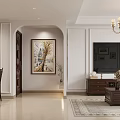Elegant Living Dining Room With Chandelier Framed Art Sofa Piano And Dining Chairs