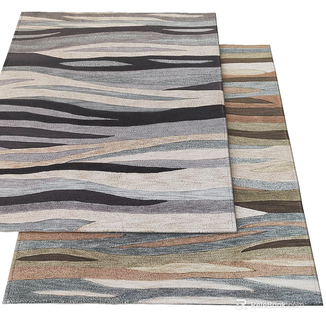 Square Area Rugs Featuring Wavy Abstract Patterns In Multiple Modern Colors 3d model