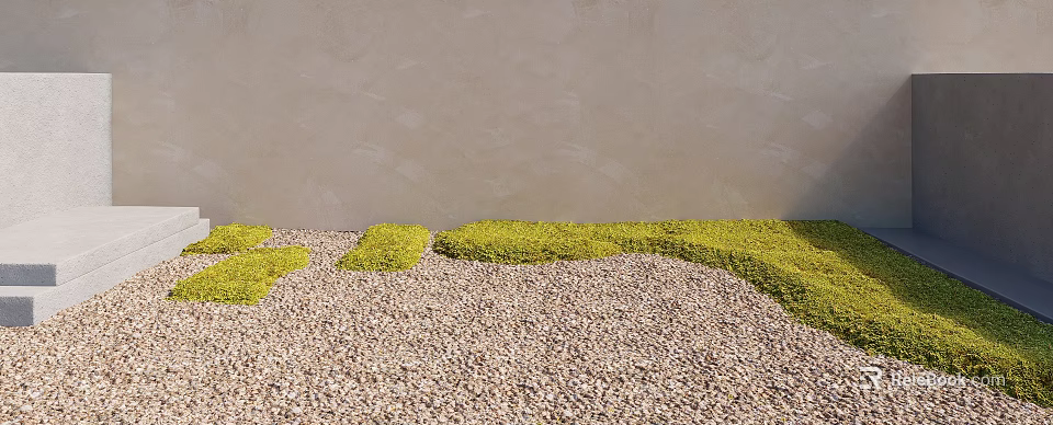 Lush Green Ground Cover Plants Against Gray Wall On Pebble Ground With Irregular Shaped Growth 3d model 