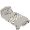 Minimalist Single Bed Interior With Linen Bedding Decorative Balls And Upholstered Headboard