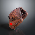 Brown Leather Baseball Glove With Checkerboard Pattern And Red Accent 3d model
