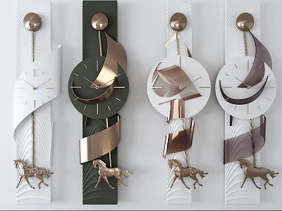 Unique Modern Artistic Wall Clocks With Horse Decor And Metallic Details 3d model