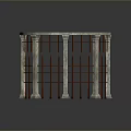 Curved Architectural Structure With Marble Columns And Red Grid Framework