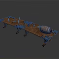 Rustic Wooden Long Table With Carved Edges Legs And Decorative Candles Plus Barrel