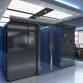 Modern Public Office Space With Multiple Workstations Blue Partitions And White Ceilings 3d model