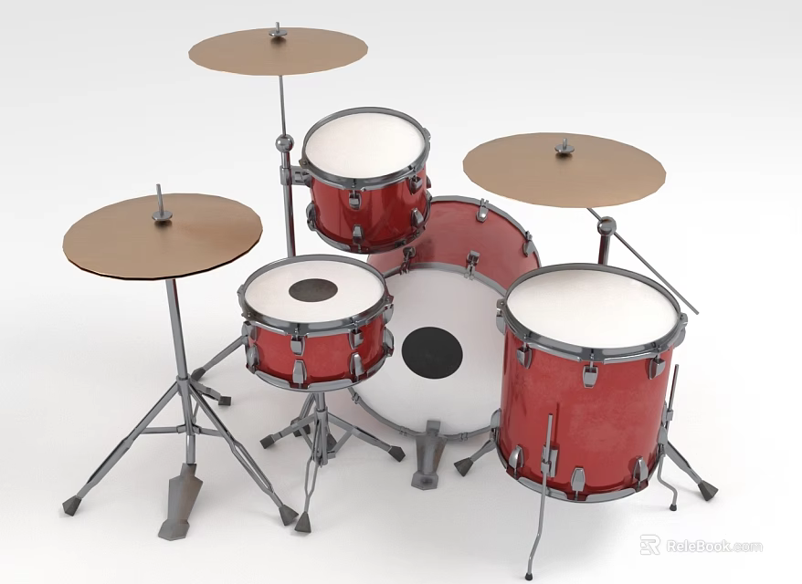 Red Musical Drum Set With Drums And Cymbals For Music Performance 3d model 