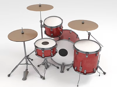 Red Musical Drum Set With Drums And Cymbals For Music Performance 3d model