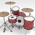 Red Musical Drum Set With Drums And Cymbals For Music Performance 3d model