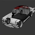 Vintage Classic White Car With Red Roof And Retro Design Elements
