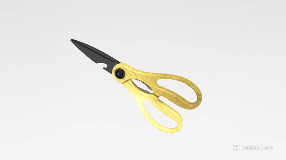 Industrial Scissors With Golden Handle And Black Blade For Precision Cutting 3d model 