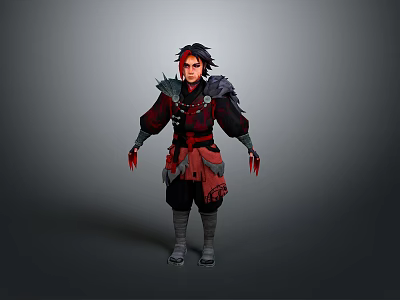 Fantasy Warrior Character Design With Red Black Costume And Detailed Armor 3d model