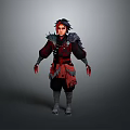 Fantasy Warrior Character Design With Red Black Costume And Detailed Armor