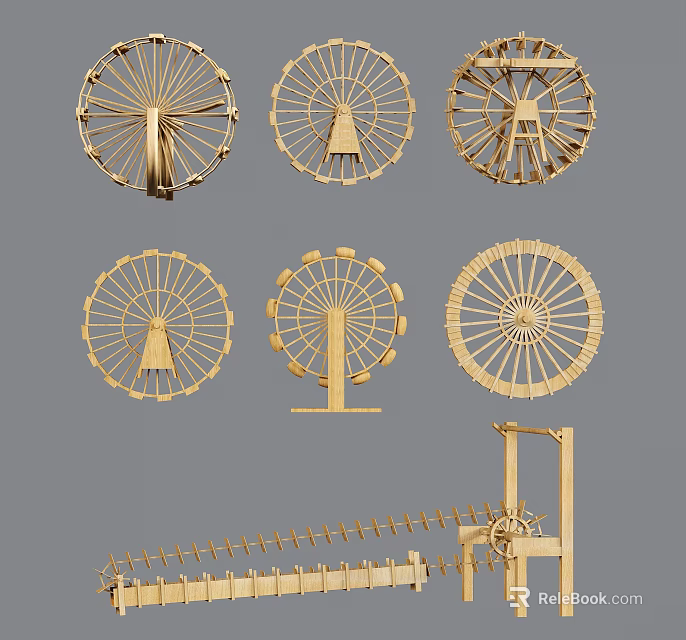 Multiple Golden Ferris Wheel Shaped Decorative Garden Ornaments For Outdoor Use 3d model 