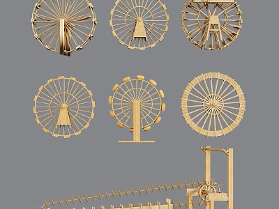 Multiple Golden Ferris Wheel Shaped Decorative Garden Ornaments For Outdoor Use 3d model