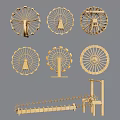 Multiple Golden Ferris Wheel Shaped Decorative Garden Ornaments For Outdoor Use