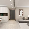 Modern Minimalist Dining Living Room Interior With White Table Brown Chairs And Display Cabinets