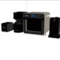Modern Stainless Steel Kitchen Appliances Including Toaster Microwave And Oven