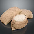Three Brown Rice Bags With Green Marks One Open Revealing White Rice Grains Inside