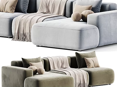 Modern Sectional Sofa Set With Decorative Pillows Throw Blanket And Ottoman 3d model