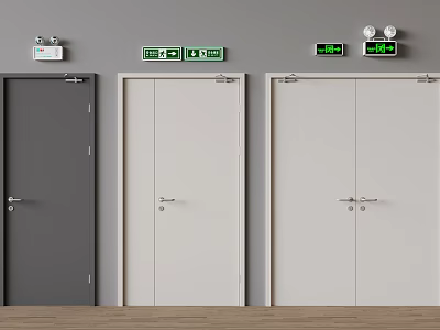 Emergency Exit Doors With Dark Gray Light Beige White Colors And Green EXIT Signs 3d model