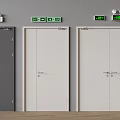 Emergency Exit Doors With Dark Gray Light Beige White Colors And Green EXIT Signs