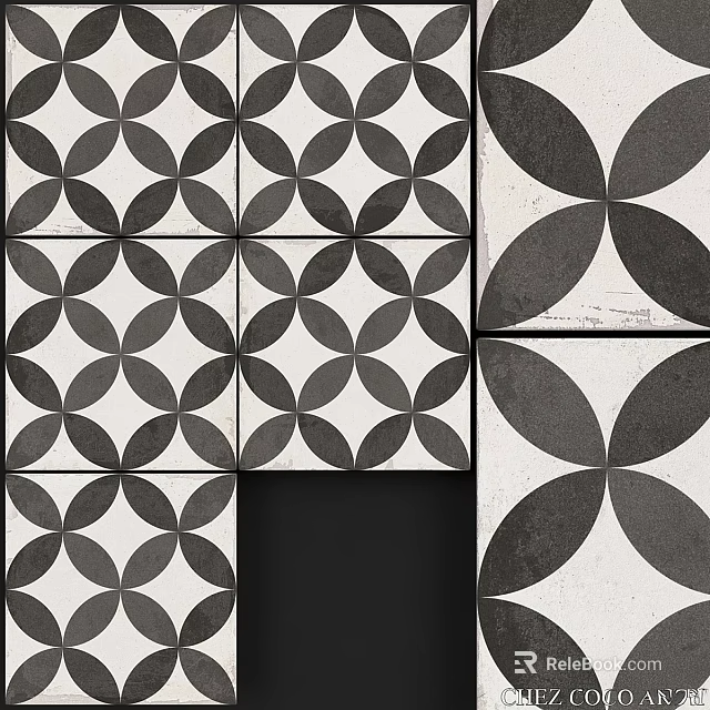 Black And White Geometric Pattern Tiles In Modern Interior Decor Design 3d model