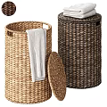 Natural Woven Storage Baskets with White Towels and Lid for Home Use