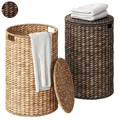 Natural Woven Storage Baskets with White Towels and Lid for Home Use 3d model