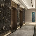 Elegant Modern Elevator Lobby Interior With Marble Walls Metal Frames And Ceiling Lighting 3d model