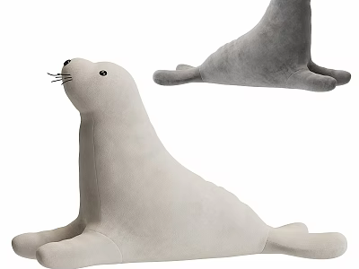 Light Gray Seal Plush Stuffed Toy in Sitting and Lying Positions for Kids 3d model