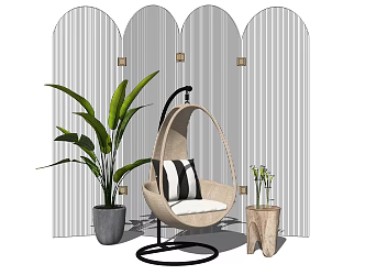 Modern Hanging Chair Leisure Chair Coffee Table Potted Plant Partition 3d model