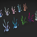 Colorful Artificial Aquatic Plants in Various Shades Arranged on Black Background
