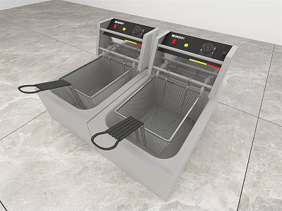 Commercial Double Tank Deep Fryer With Stainless Steel Body And Black Control Panel 3d model