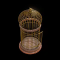 Gold Metal Birdcage Decorative Ornament Piece with Wooden Base Home Decor Accent