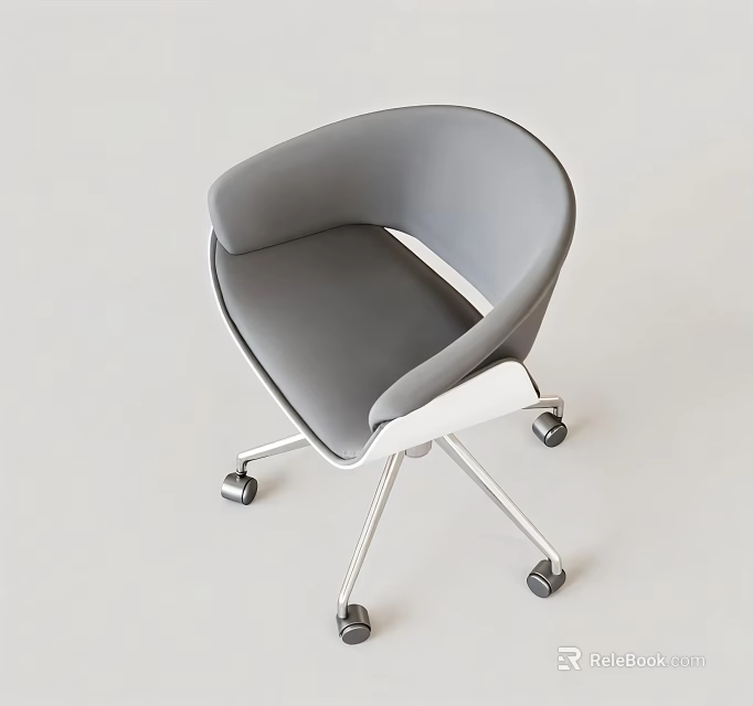 Modern Minimalist Grey Upholstered Leisure Chair With Sturdy Swivel Metal Casters For Cozy Home Workspace 3d model 
