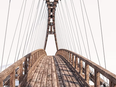 Old wooden bridge Modern bridge 3d model