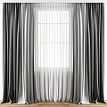 Gray and White Layered Curtains Enhancing Natural Light Through Modern Window 3d model