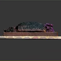 Two Green and Pink Meat Pieces with Purple Flower Garnish Served on Wooden Board