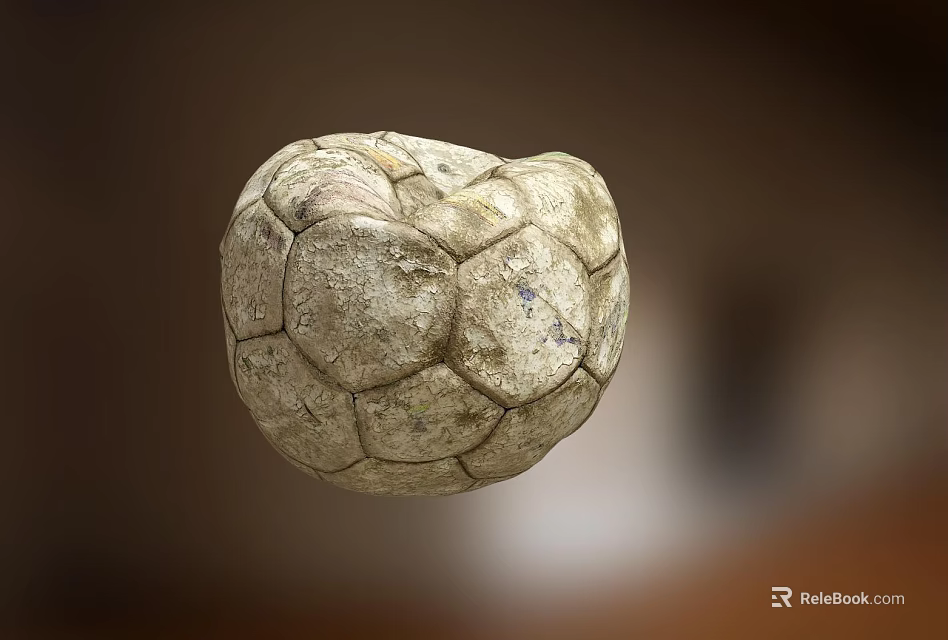 Vintage Soccer Ball With Hexagonal Stitching Pattern And Worn Grayish White Surface 3d model 