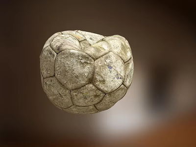 Vintage Soccer Ball With Hexagonal Stitching Pattern And Worn Grayish White Surface 3d model