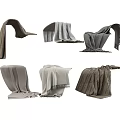 Gray Folded Draped Blankets With Various Textured Soft Fabric Styles 3d model