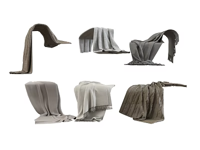 Gray Folded Draped Blankets With Various Textured Soft Fabric Styles 3d model