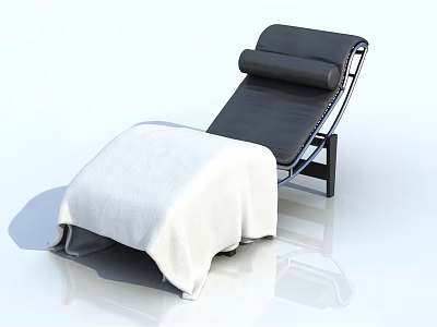 Black Leather Lounge Chair With Metal Frame And White Blanket Modern Design 3d model