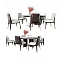 Modern Round Dining Table With Six Upholstered Chairs And Decorative Vase 3d model