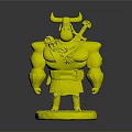 Cartoon Style Blue Horned Character 3D Model with Sword Skull Decoration Purple Shorts Base Stand