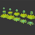 Cartoon Scene of Vibrant Purple Flowers Arranged in a Row on Gray Background