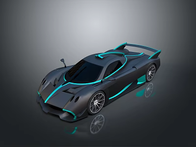 Modern Black Sports Car With Blue Accents And Sleek Aerodynamic Design 3d model